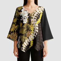 Kula Aloha Hawaii Lei Kimono Sleeve Blouse Tropical Flowers Elegant Vibe - Polynesian Pride