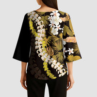 Kula Aloha Hawaii Lei Kimono Sleeve Blouse Tropical Flowers Elegant Vibe - Polynesian Pride