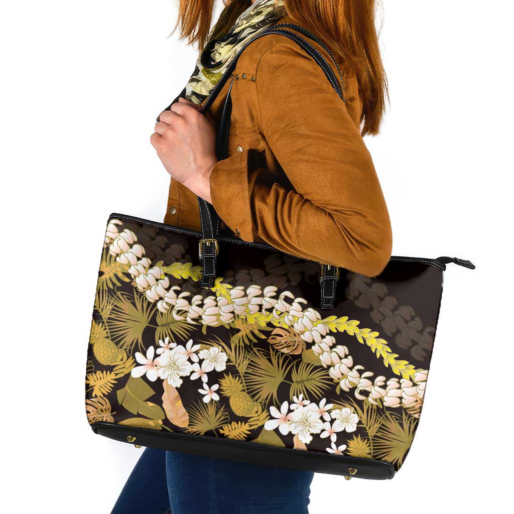 Kula Aloha Hawaii Lei Leather Tote Bag Tropical Flowers Elegant Vibe - Polynesian Pride