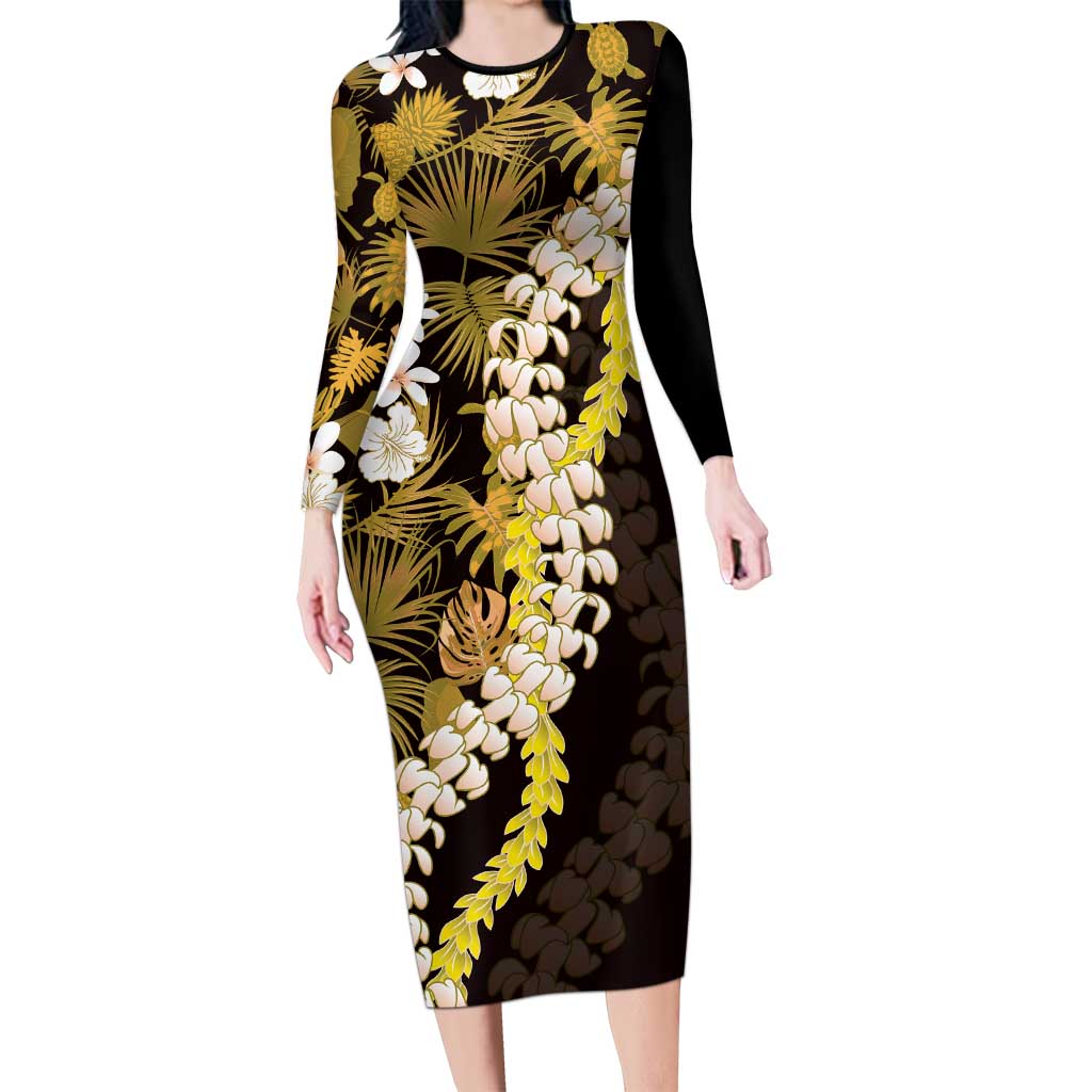 Kula Aloha Hawaii Lei Long Sleeve Bodycon Dress Tropical Flowers Elegant Vibe - Polynesian Pride
