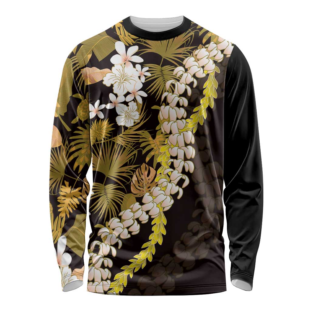 Kula Aloha Hawaii Lei Long Sleeve Shirt Tropical Flowers Elegant Vibe LT14 Unisex Gold - Polynesian Pride
