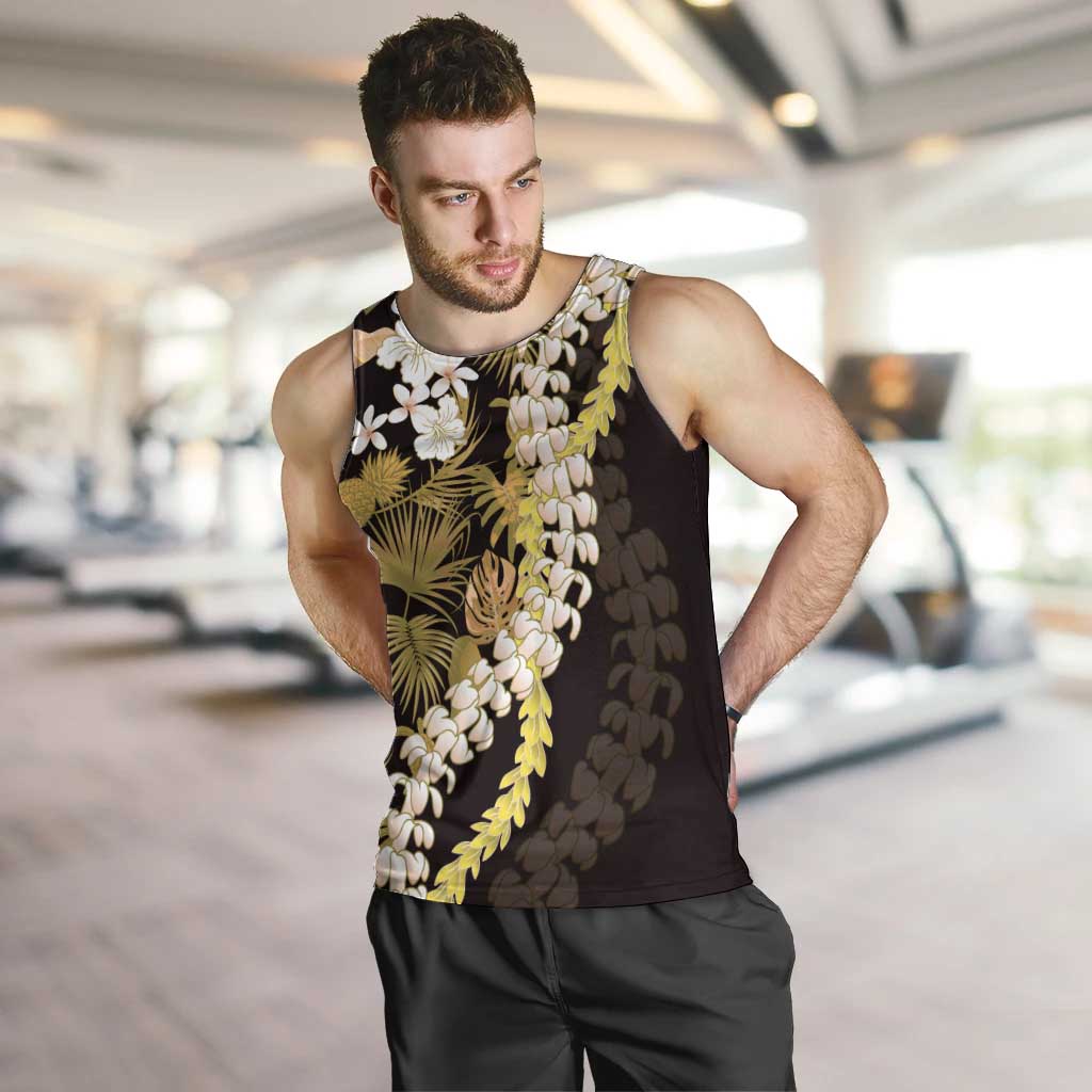 Kula Aloha Hawaii Lei Men Tank Top Tropical Flowers Elegant Vibe LT14 Gold - Polynesian Pride