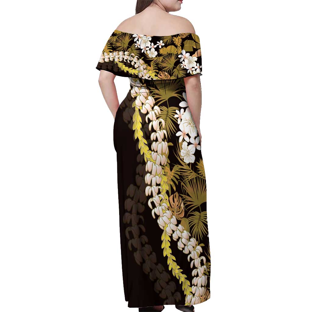Kula Aloha Hawaii Lei Off Shoulder Maxi Dress Tropical Flowers Elegant Vibe - Polynesian Pride