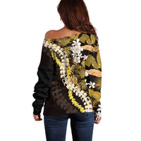 Kula Aloha Hawaii Lei Off Shoulder Sweater Tropical Flowers Elegant Vibe - Polynesian Pride