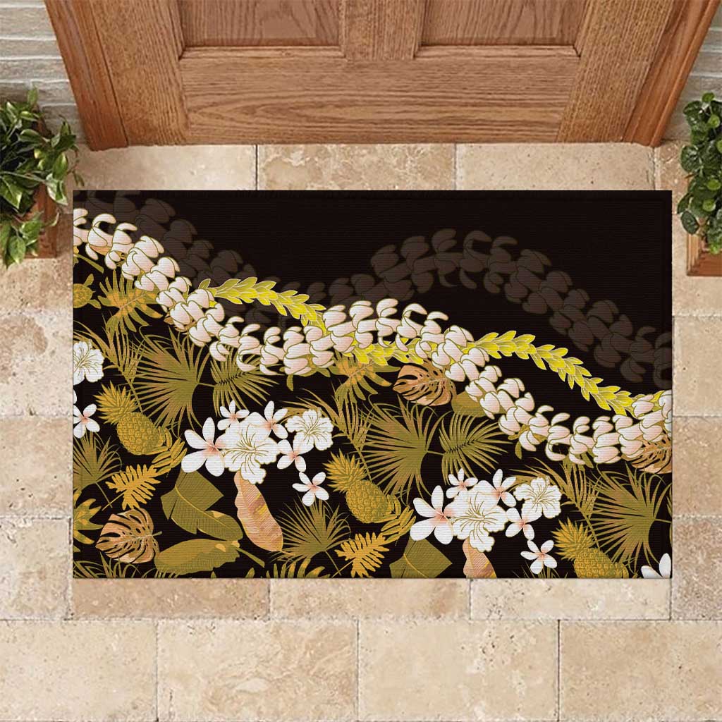 Kula Aloha Hawaii Lei Rubber Doormat Tropical Flowers Elegant Vibe LT14 Gold - Polynesian Pride