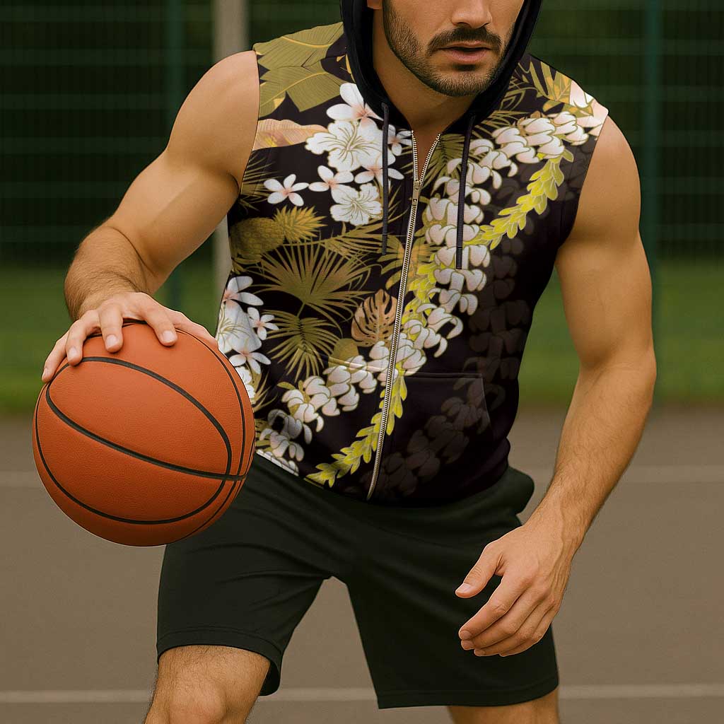 Kula Aloha Hawaii Lei Sleeveless Zip Hoodie Tropical Flowers Elegant Vibe - Polynesian Pride