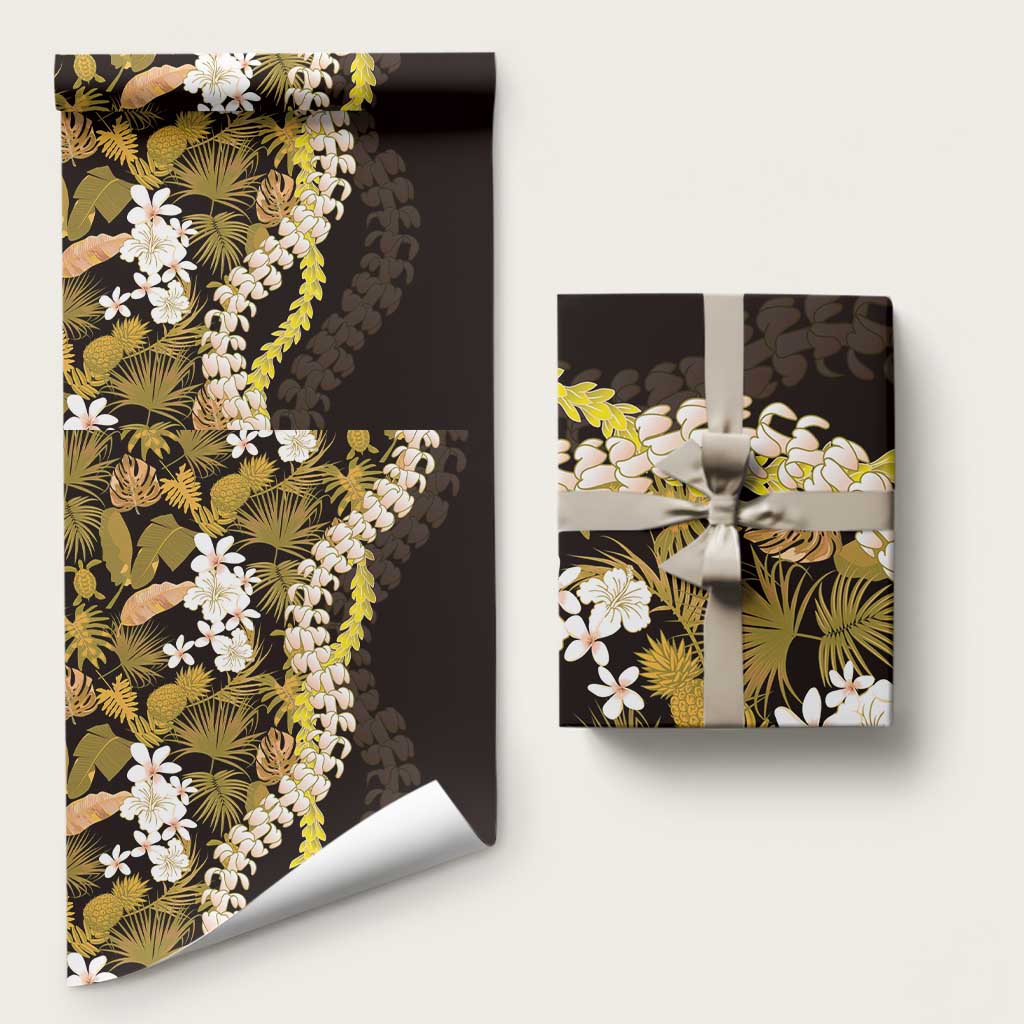 Kula Aloha Hawaii Lei Wrapping Paper Tropical Flowers Elegant Vibe LT14 58" × 23" Gold - Polynesian Pride