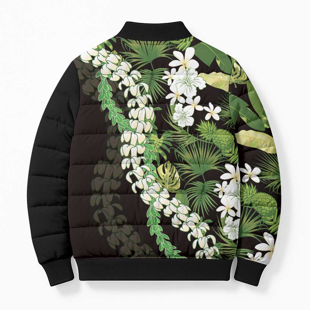 Omaomao Aloha Hawaii Lei Bomber Puffer Jacket Tropical Flowers Elegant Vibe - Polynesian Pride