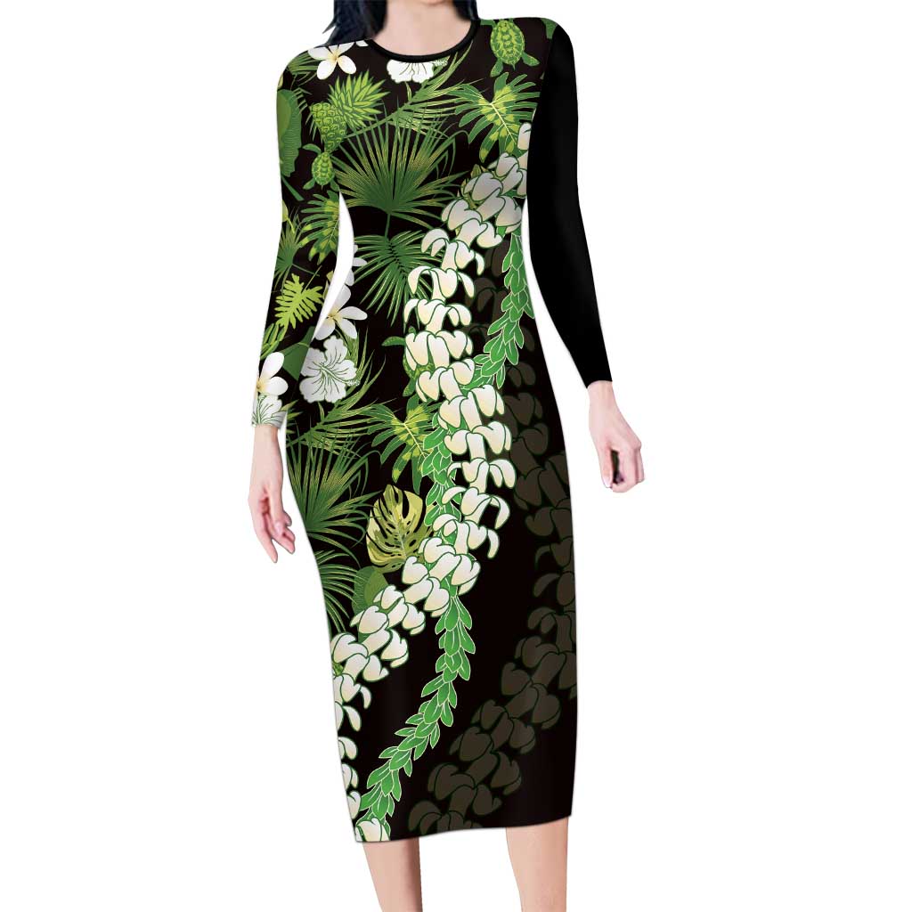 Omaomao Aloha Hawaii Lei Family Matching Long Sleeve Bodycon Dress and Hawaiian Shirt Tropical Flowers Elegant Vibe - Polynesian Pride