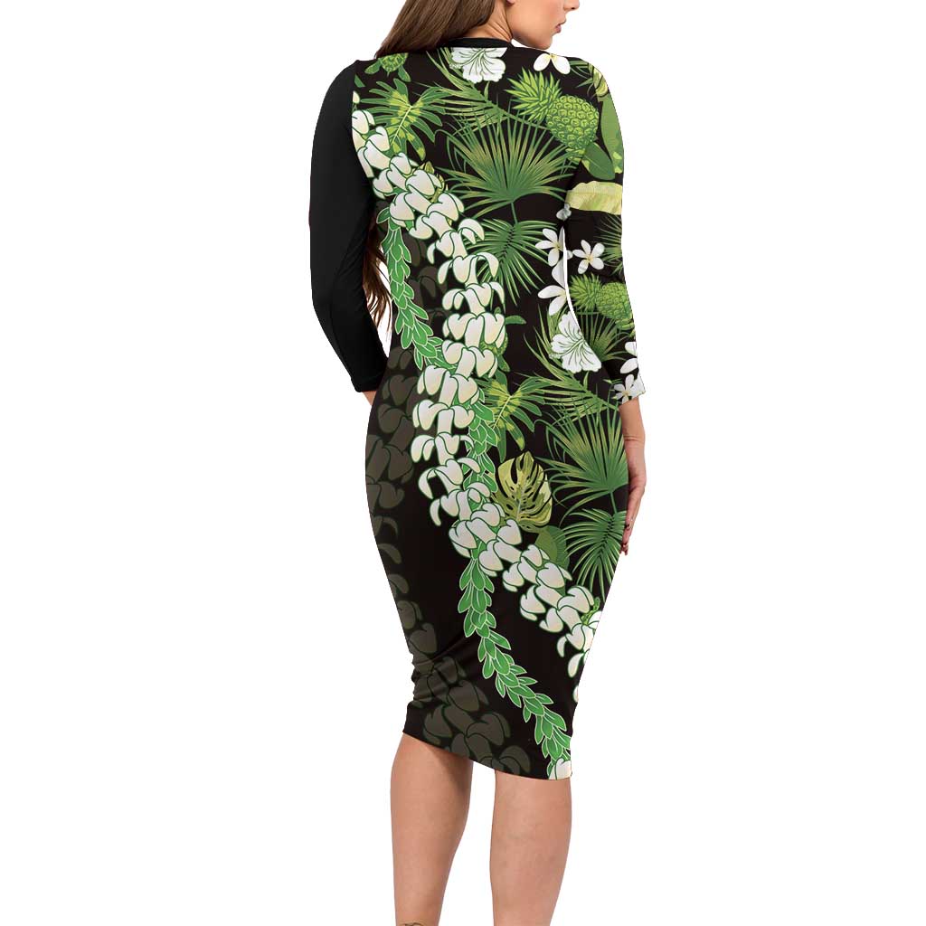 Omaomao Aloha Hawaii Lei Family Matching Long Sleeve Bodycon Dress and Hawaiian Shirt Tropical Flowers Elegant Vibe - Polynesian Pride
