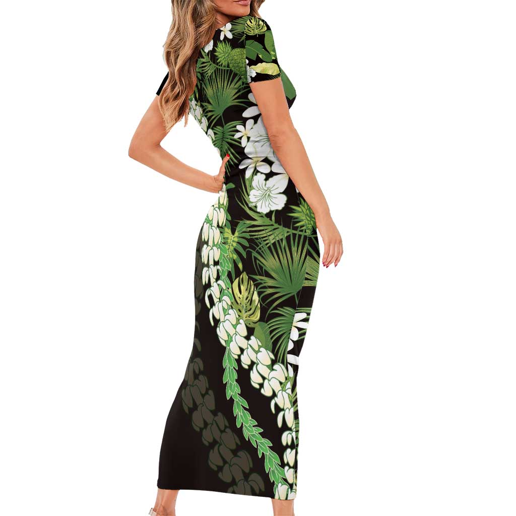 Omaomao Aloha Hawaii Lei Family Matching Short Sleeve Bodycon Dress and Hawaiian Shirt Tropical Flowers Elegant Vibe - Polynesian Pride