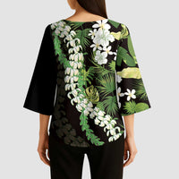 Omaomao Aloha Hawaii Lei Kimono Sleeve Blouse Tropical Flowers Elegant Vibe - Polynesian Pride