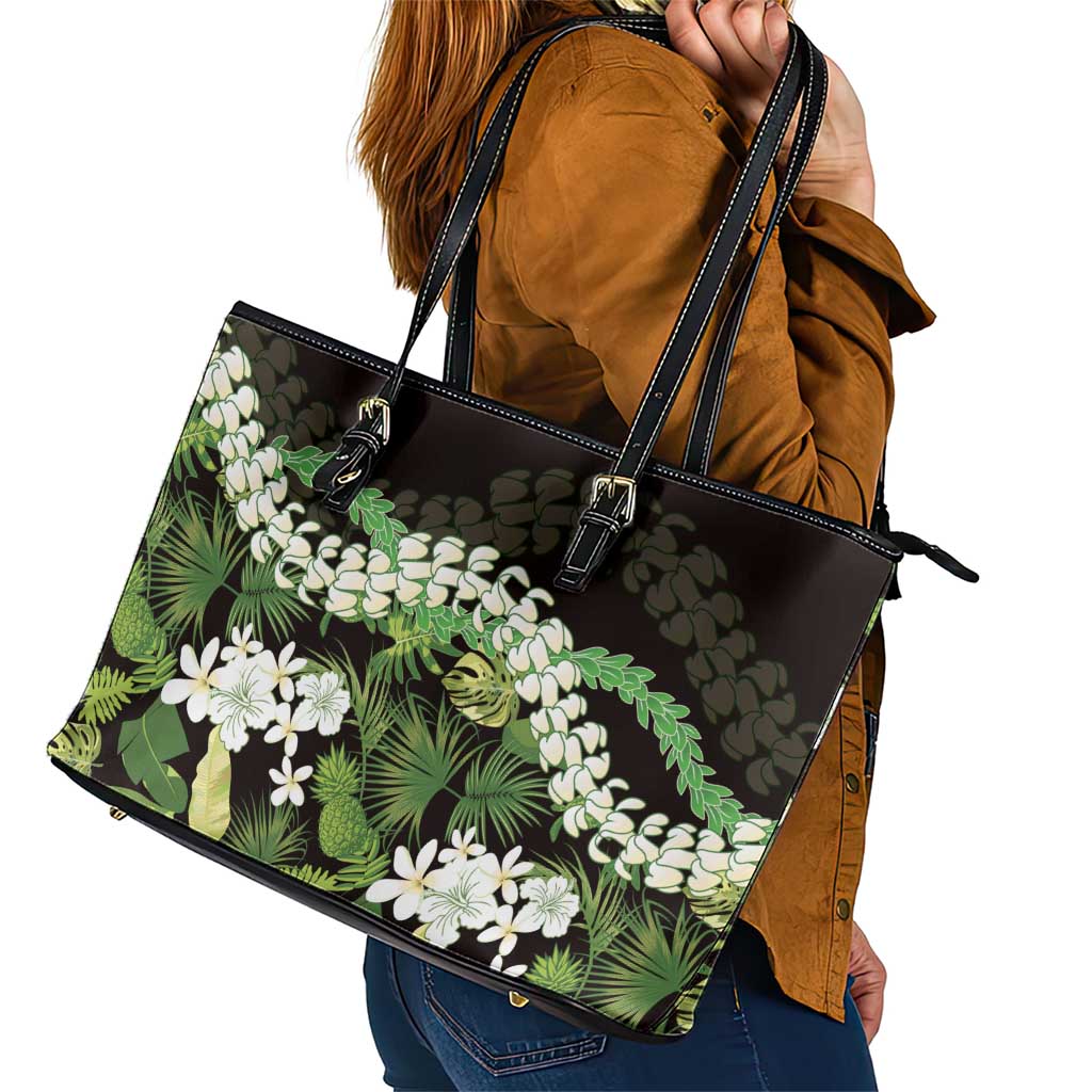 Omaomao Aloha Hawaii Lei Leather Tote Bag Tropical Flowers Elegant Vibe - Polynesian Pride
