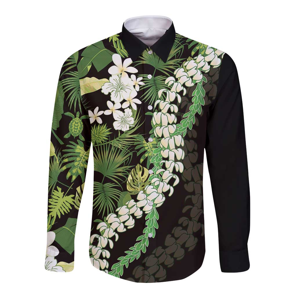 Omaomao Aloha Hawaii Lei Long Sleeve Button Shirt Tropical Flowers Elegant Vibe LT14 Unisex Green - Polynesian Pride