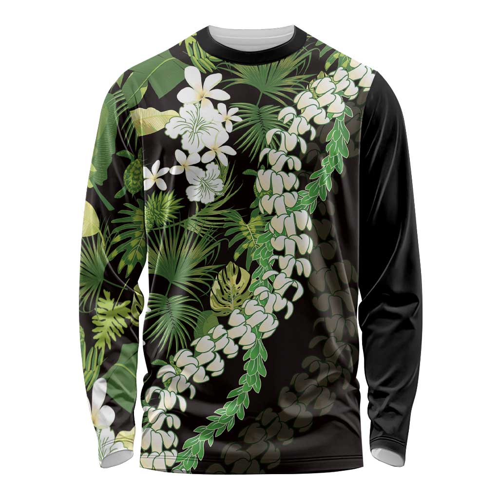 Omaomao Aloha Hawaii Lei Long Sleeve Shirt Tropical Flowers Elegant Vibe LT14 Unisex Green - Polynesian Pride
