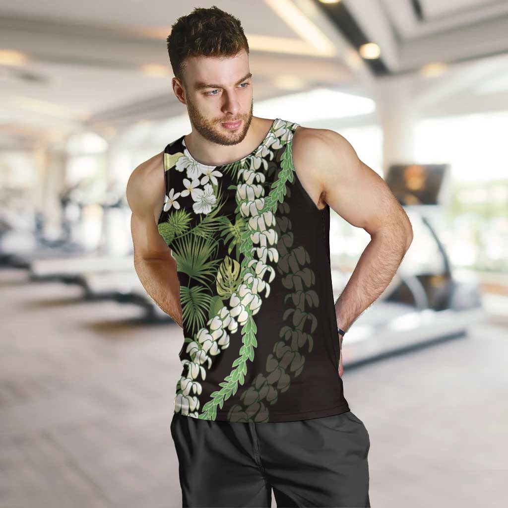 Omaomao Aloha Hawaii Lei Men Tank Top Tropical Flowers Elegant Vibe LT14 Green - Polynesian Pride