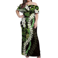 Omaomao Aloha Hawaii Lei Off Shoulder Maxi Dress Tropical Flowers Elegant Vibe - Polynesian Pride