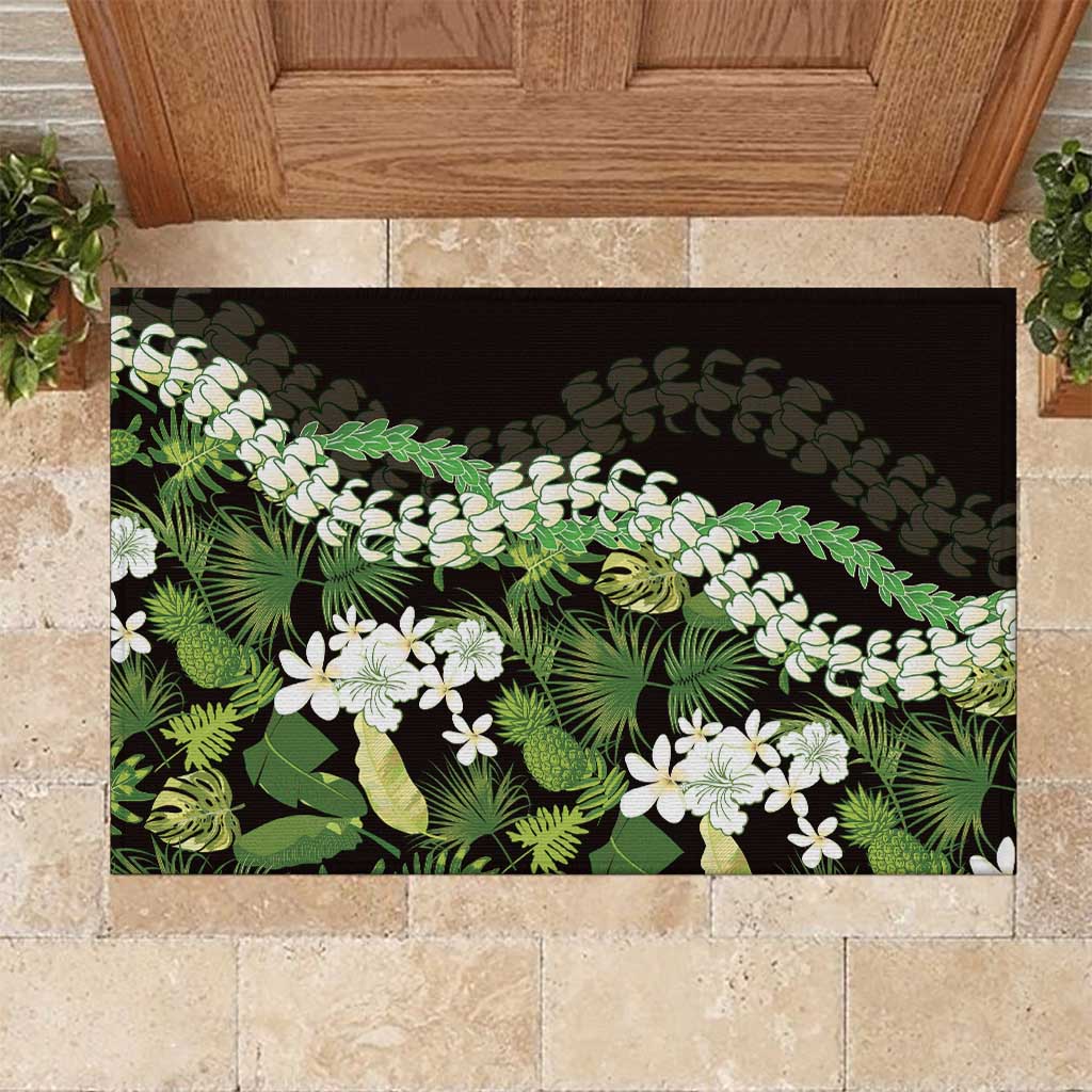 Omaomao Aloha Hawaii Lei Rubber Doormat Tropical Flowers Elegant Vibe LT14 Green - Polynesian Pride