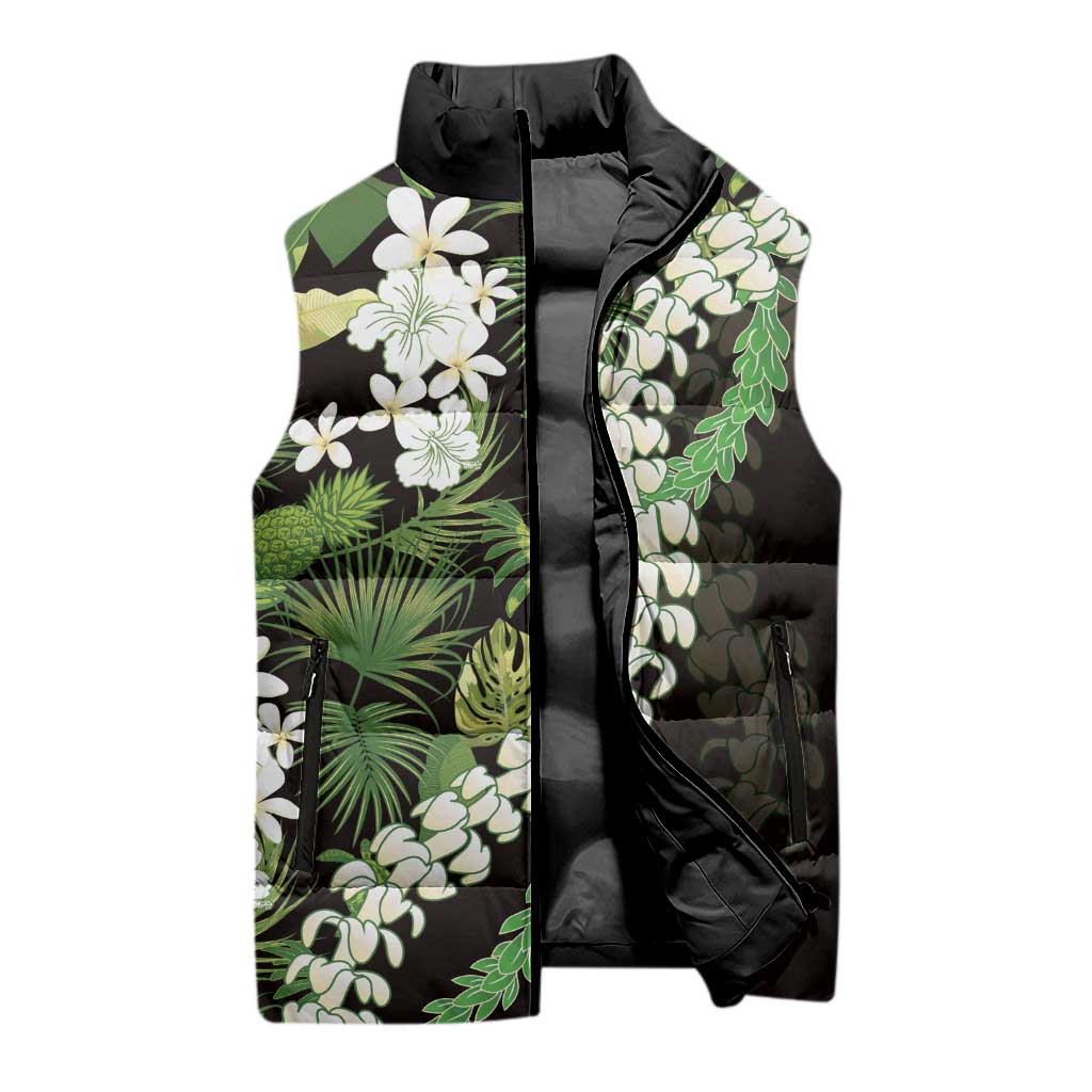 Omaomao Aloha Hawaii Lei Sleeveless Puffer Jacket Tropical Flowers Elegant Vibe - Polynesian Pride