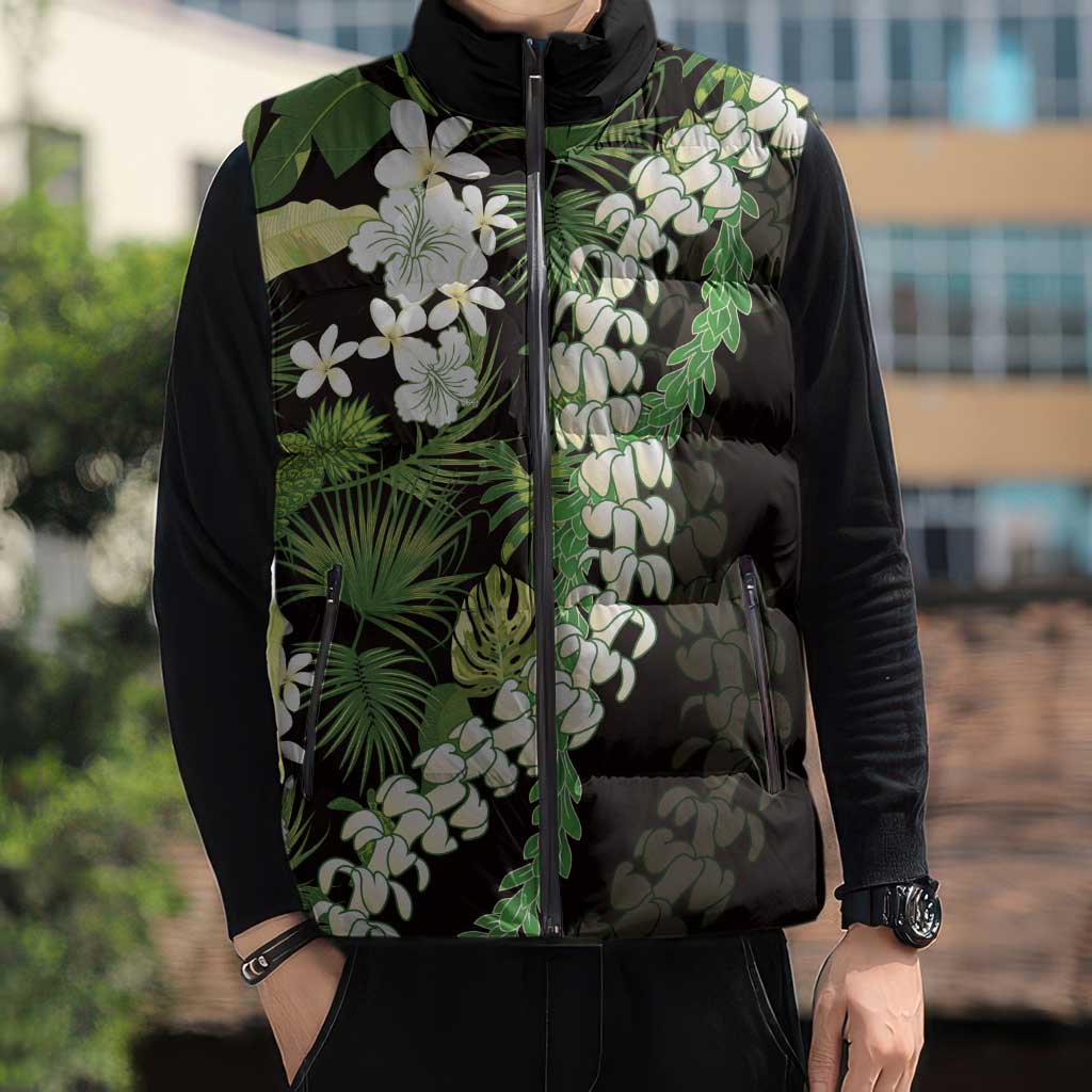Omaomao Aloha Hawaii Lei Sleeveless Puffer Jacket Tropical Flowers Elegant Vibe - Polynesian Pride