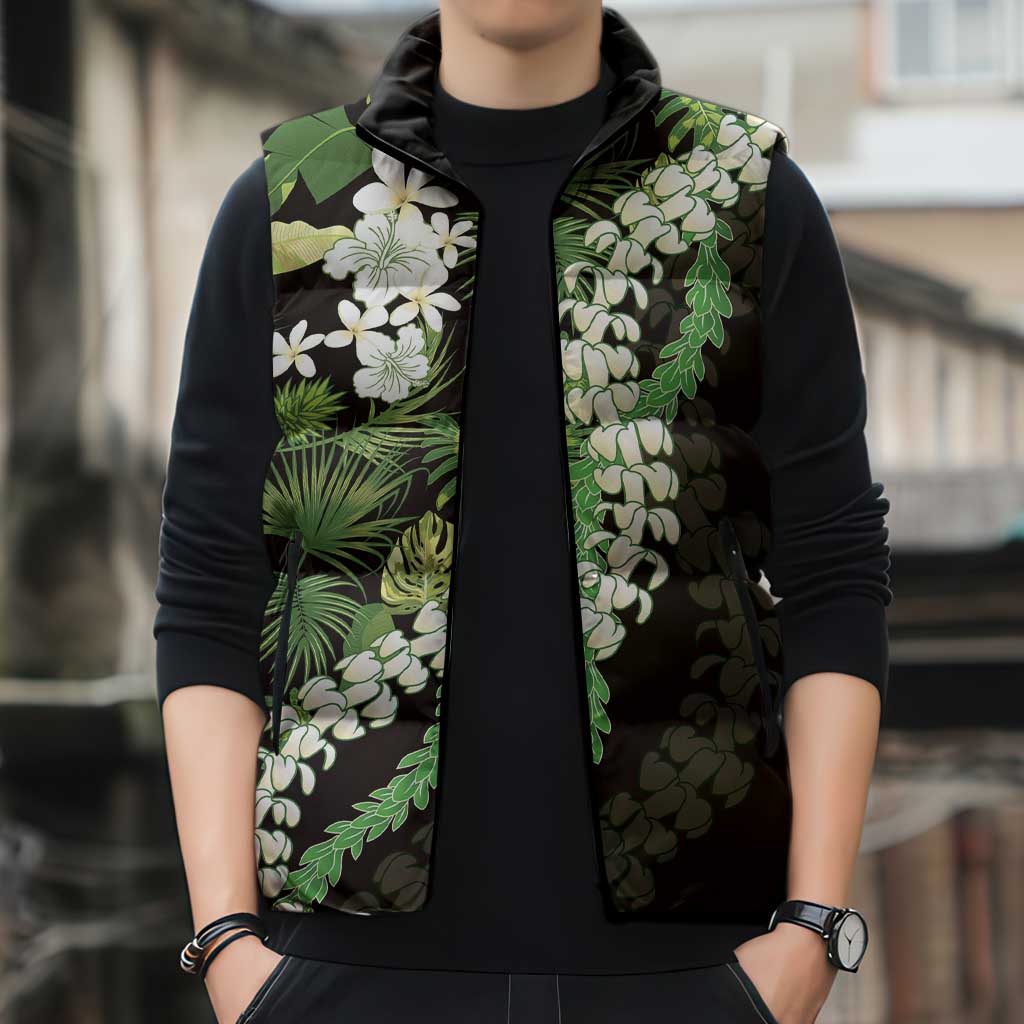 Omaomao Aloha Hawaii Lei Sleeveless Puffer Jacket Tropical Flowers Elegant Vibe - Polynesian Pride