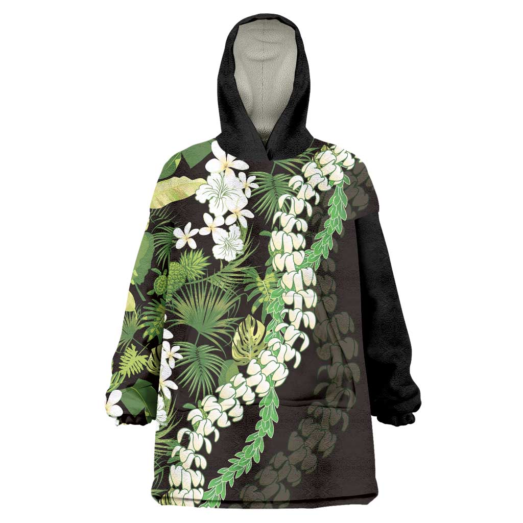 Omaomao Aloha Hawaii Lei Wearable Blanket Hoodie Tropical Flowers Elegant Vibe LT14 One Size Green - Polynesian Pride