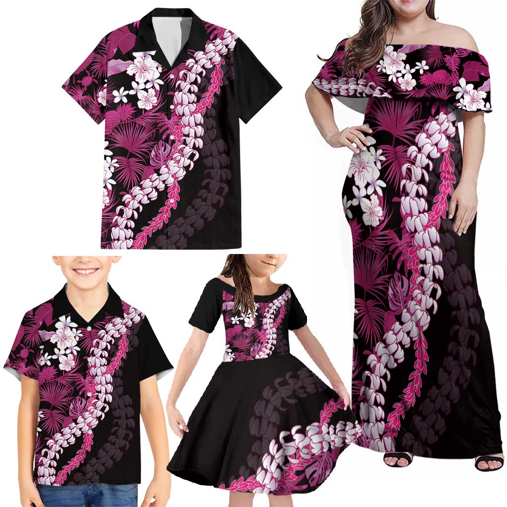 Akala Aloha Hawaii Lei Family Matching Off Shoulder Maxi Dress and Hawaiian Shirt Tropical Flowers Elegant Vibe - Polynesian Pride