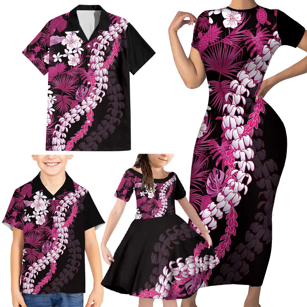 Akala Aloha Hawaii Lei Family Matching Short Sleeve Bodycon Dress and Hawaiian Shirt Tropical Flowers Elegant Vibe - Polynesian Pride