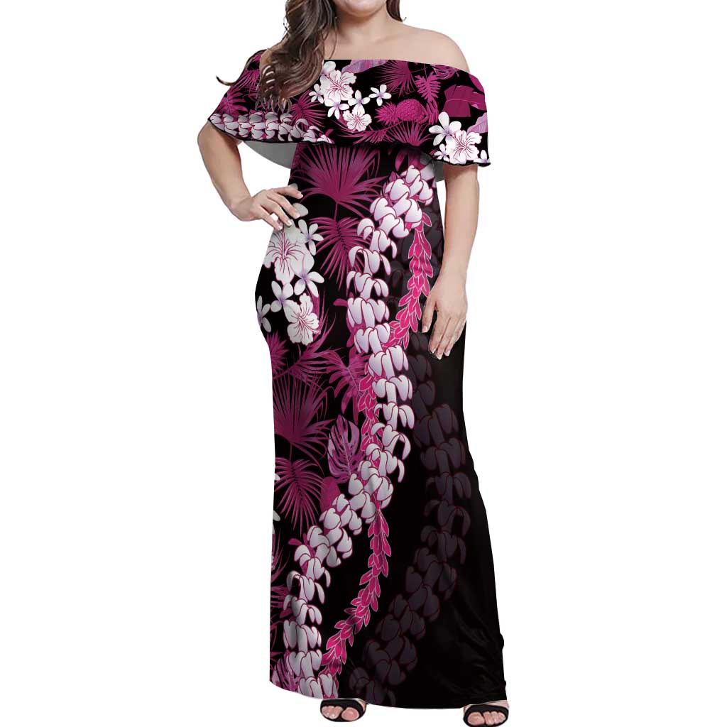 Akala Aloha Hawaii Lei Off Shoulder Maxi Dress Tropical Flowers Elegant Vibe - Polynesian Pride