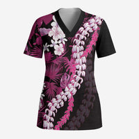 Akala Aloha Hawaii Lei Scrub Top Tropical Flowers Elegant Vibe LT14 Adult Pink - Polynesian Pride