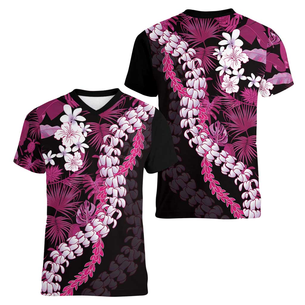 Akala Aloha Hawaii Lei Women V-Neck T-Shirt Tropical Flowers Elegant Vibe - Polynesian Pride