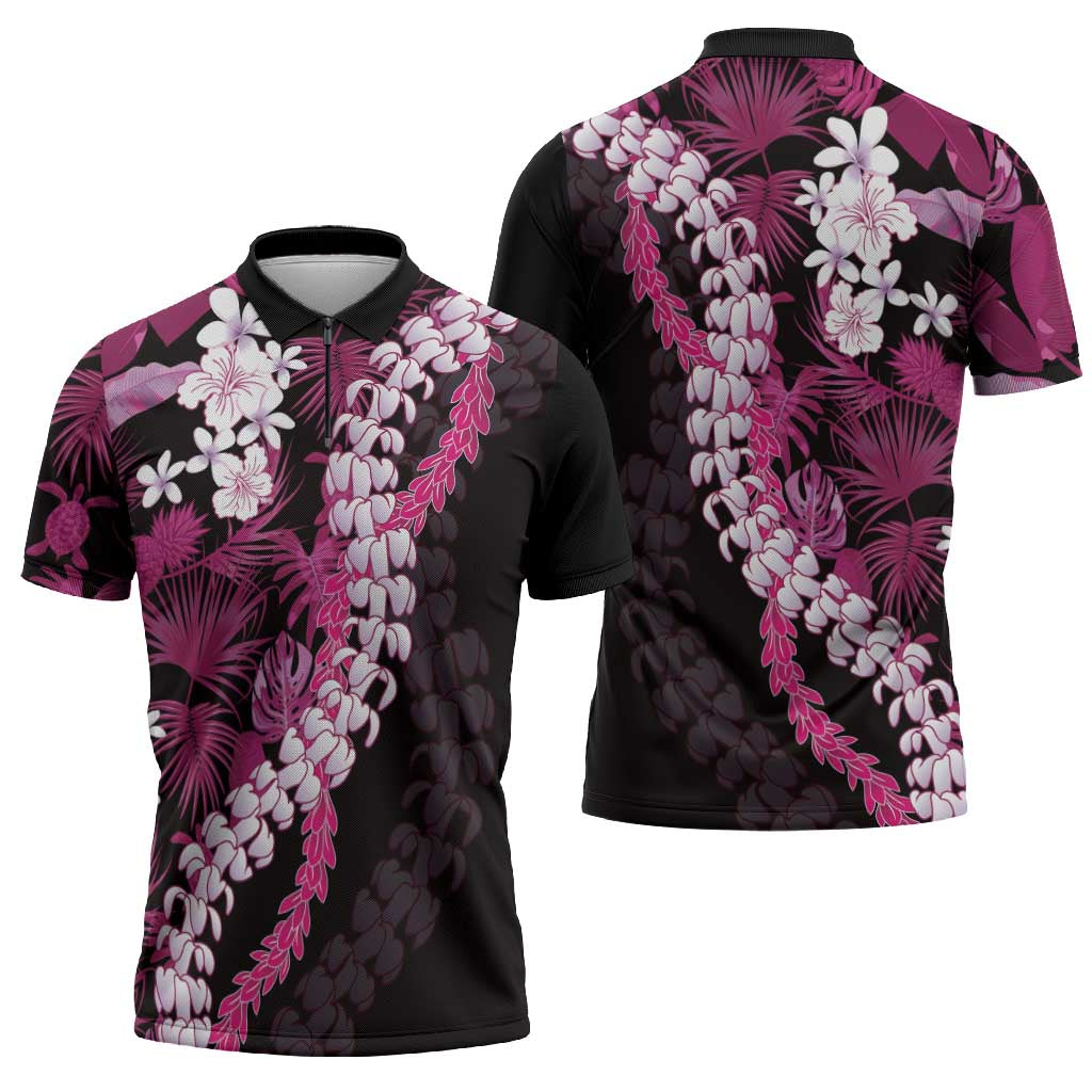 Akala Aloha Hawaii Lei Zipper Polo Shirt Tropical Flowers Elegant Vibe - Polynesian Pride