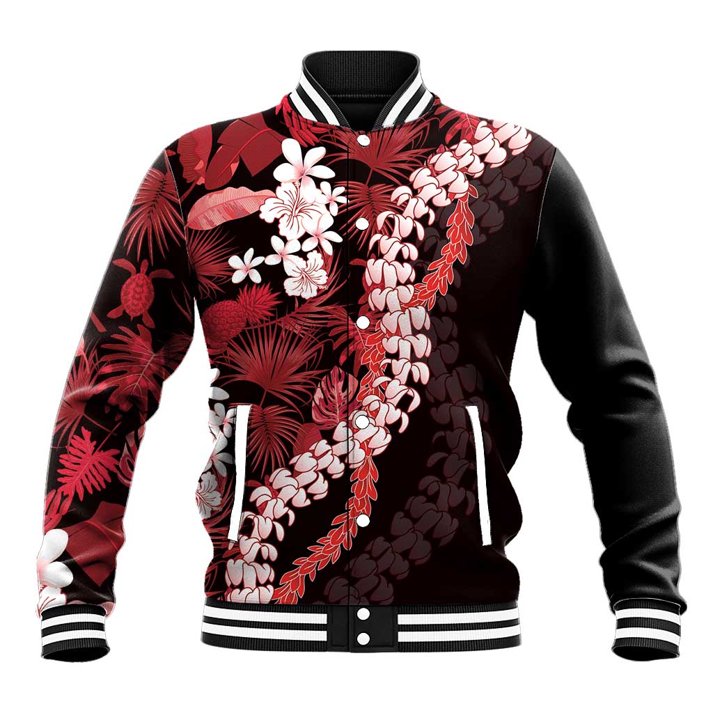 Ulaula Aloha Hawaii Lei Baseball Jacket Tropical Flowers Elegant Vibe LT14 Unisex Red - Polynesian Pride