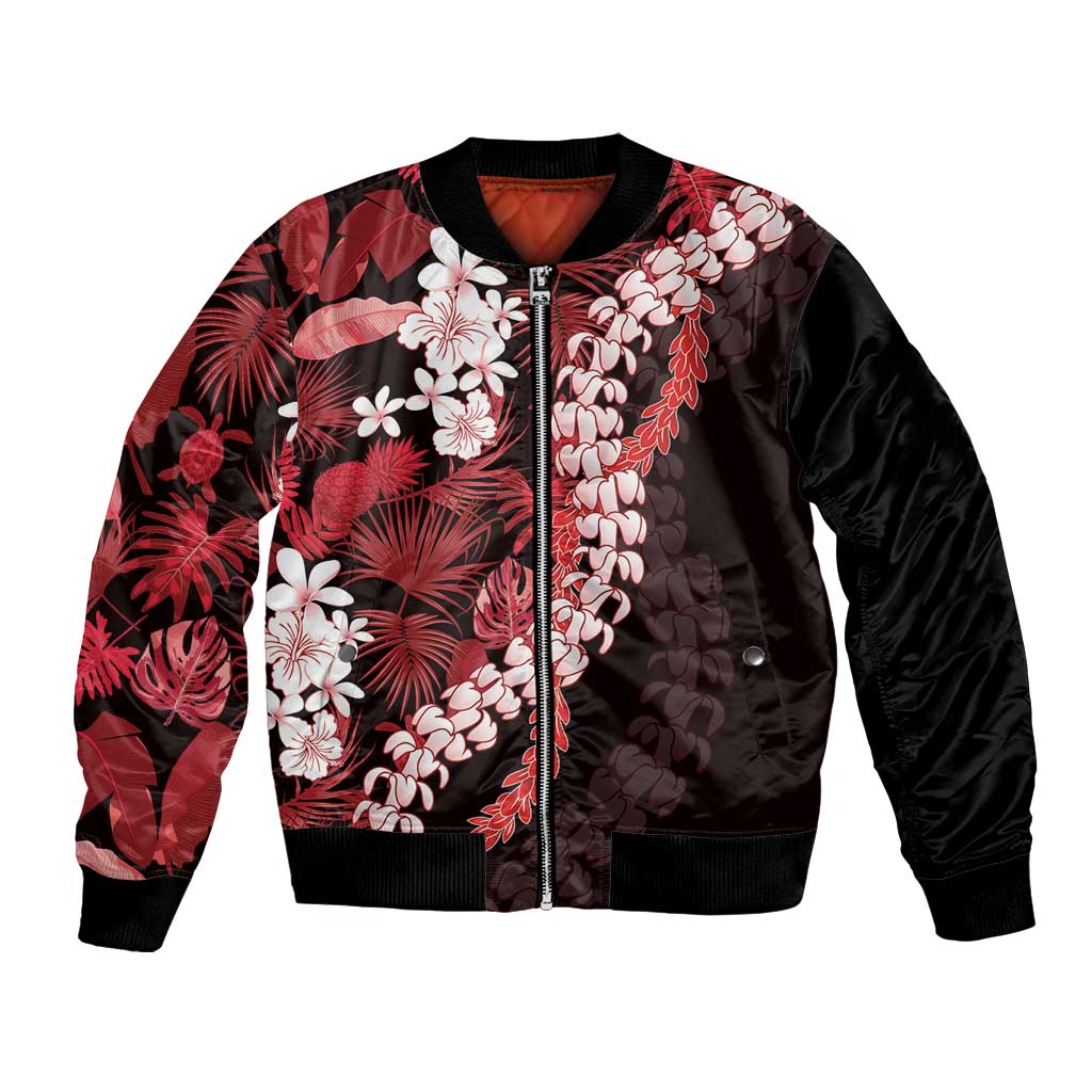 Ulaula Aloha Hawaii Lei Bomber Jacket Tropical Flowers Elegant Vibe - Polynesian Pride