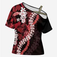 Ulaula Aloha Hawaii Lei Cross Shoulder Shirt Tropical Flowers Elegant Vibe - Polynesian Pride