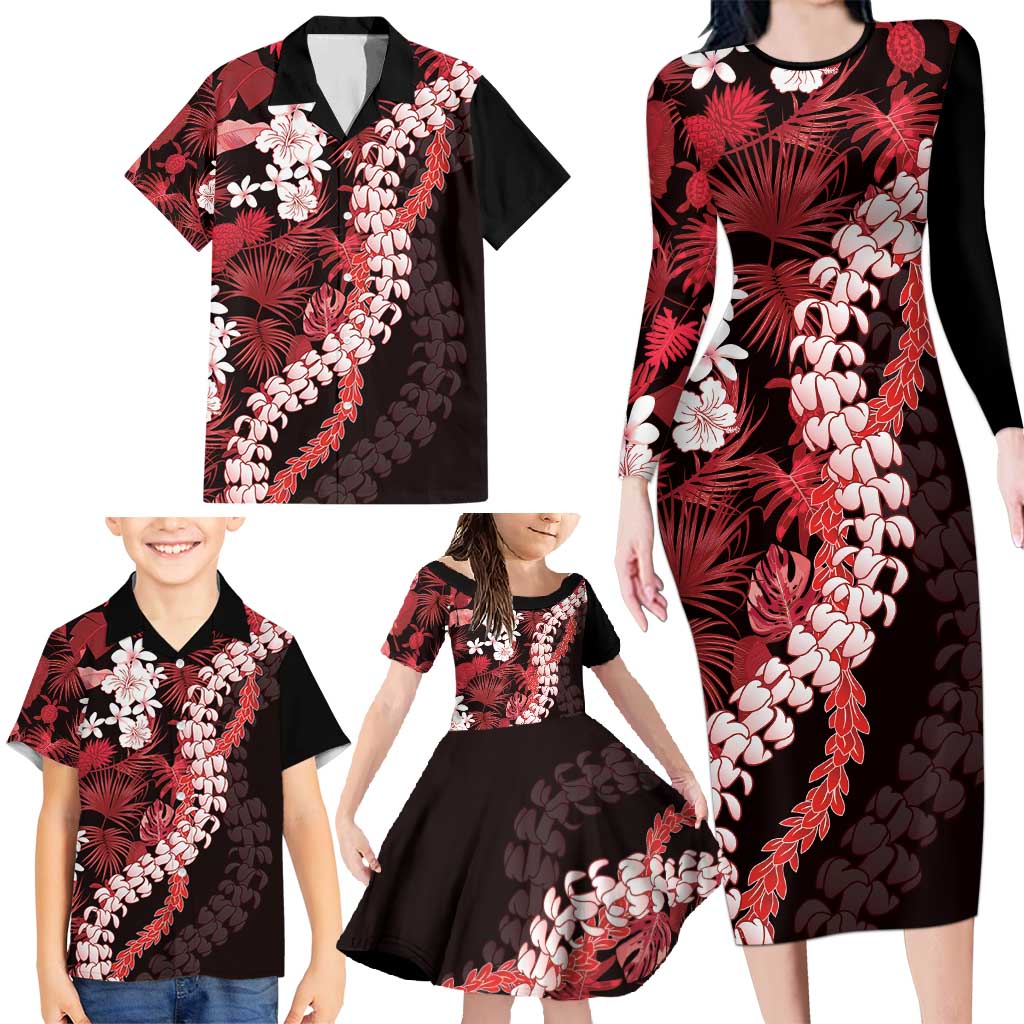 Ulaula Aloha Hawaii Lei Family Matching Long Sleeve Bodycon Dress and Hawaiian Shirt Tropical Flowers Elegant Vibe LT14 - Polynesian Pride