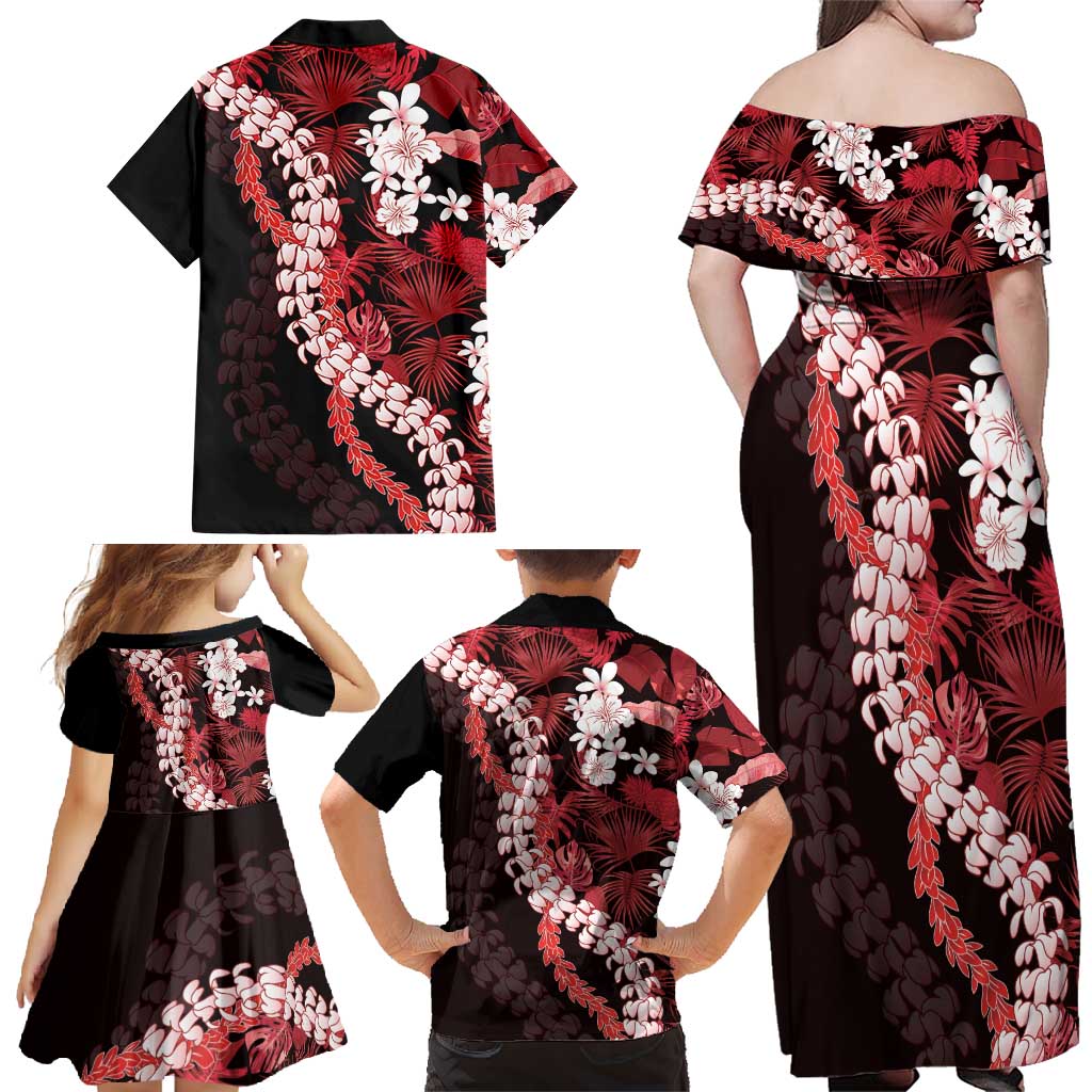Ulaula Aloha Hawaii Lei Family Matching Off Shoulder Maxi Dress and Hawaiian Shirt Tropical Flowers Elegant Vibe - Polynesian Pride