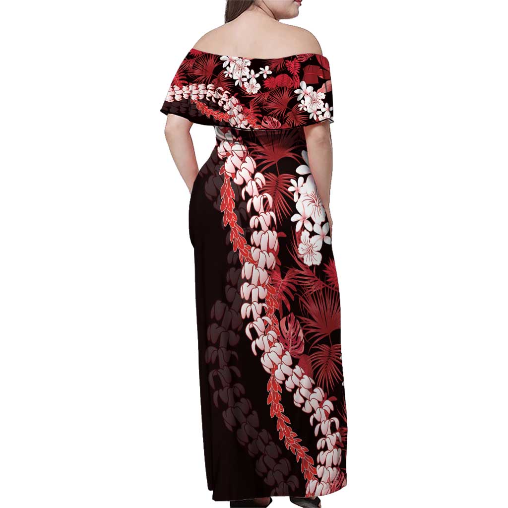 Ulaula Aloha Hawaii Lei Family Matching Off Shoulder Maxi Dress and Hawaiian Shirt Tropical Flowers Elegant Vibe - Polynesian Pride