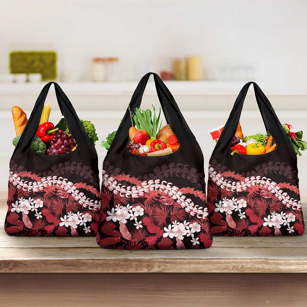 Ulaula Aloha Hawaii Lei Grocery Bag Tropical Flowers Elegant Vibe LT14 3-pack One Size Red - Polynesian Pride