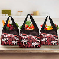 Ulaula Aloha Hawaii Lei Grocery Bag Tropical Flowers Elegant Vibe LT14 3-pack One Size Red - Polynesian Pride