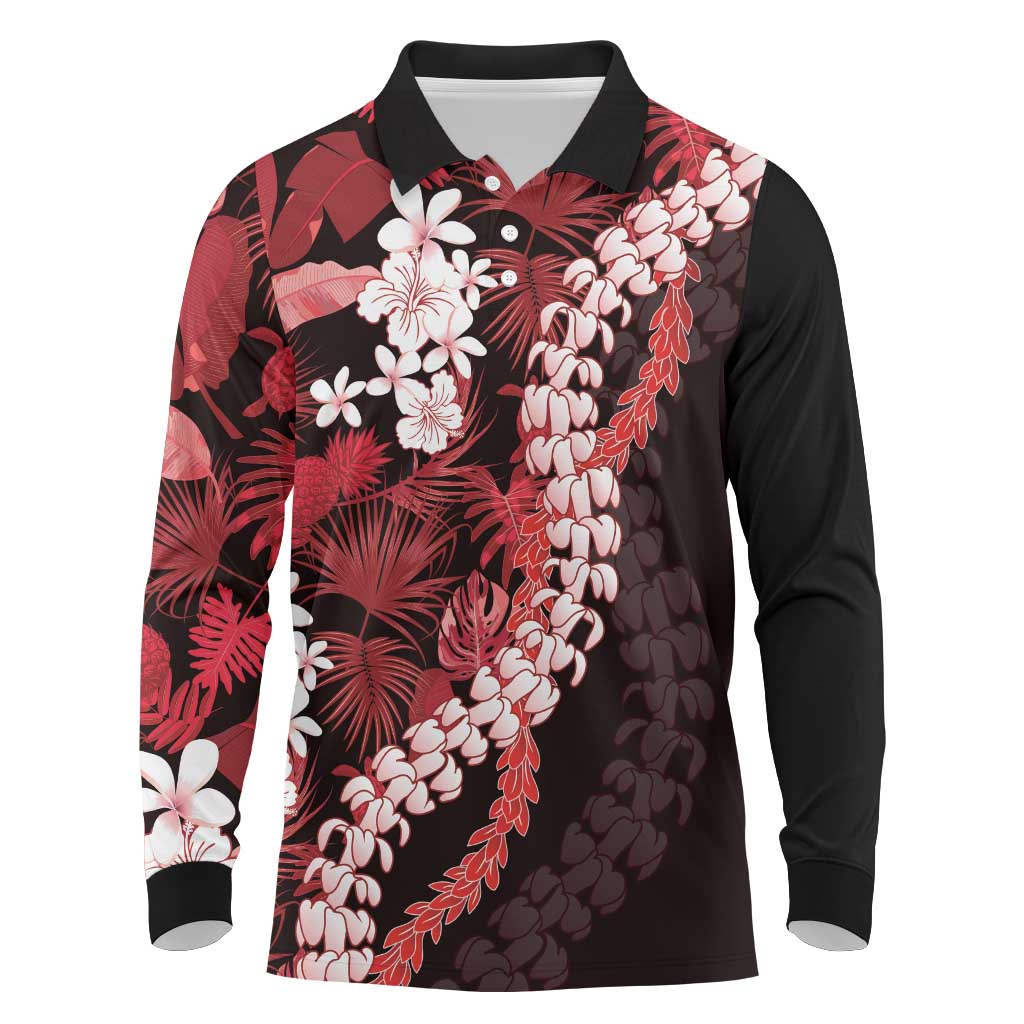 Ulaula Aloha Hawaii Lei Long Sleeve Polo Shirt Tropical Flowers Elegant Vibe - Polynesian Pride