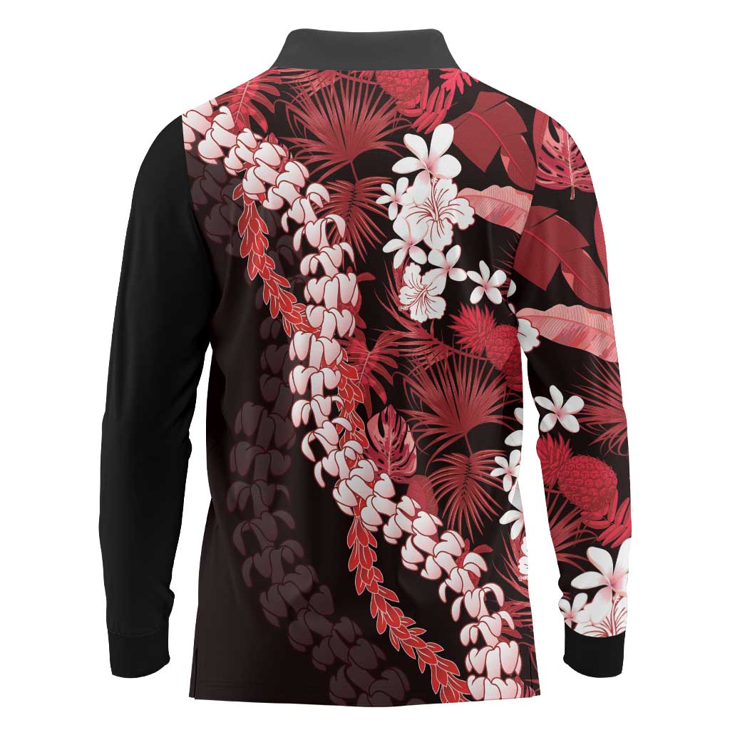 Ulaula Aloha Hawaii Lei Long Sleeve Polo Shirt Tropical Flowers Elegant Vibe - Polynesian Pride