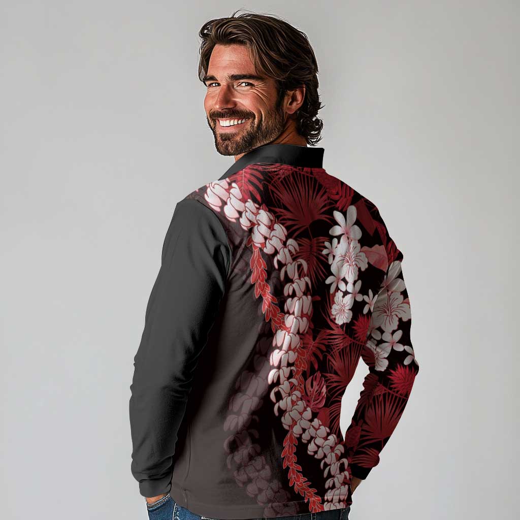 Ulaula Aloha Hawaii Lei Long Sleeve Polo Shirt Tropical Flowers Elegant Vibe - Polynesian Pride