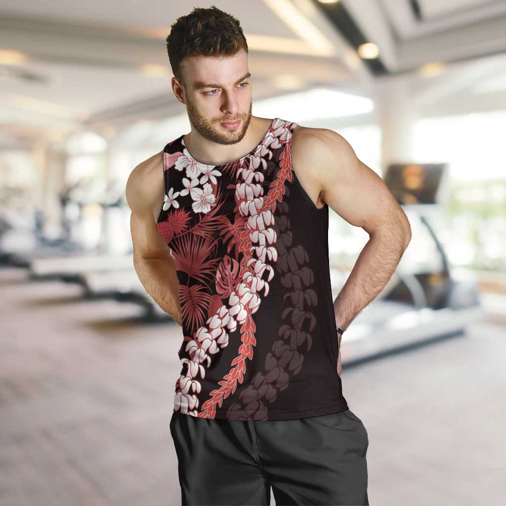 Ulaula Aloha Hawaii Lei Men Tank Top Tropical Flowers Elegant Vibe LT14 Red - Polynesian Pride