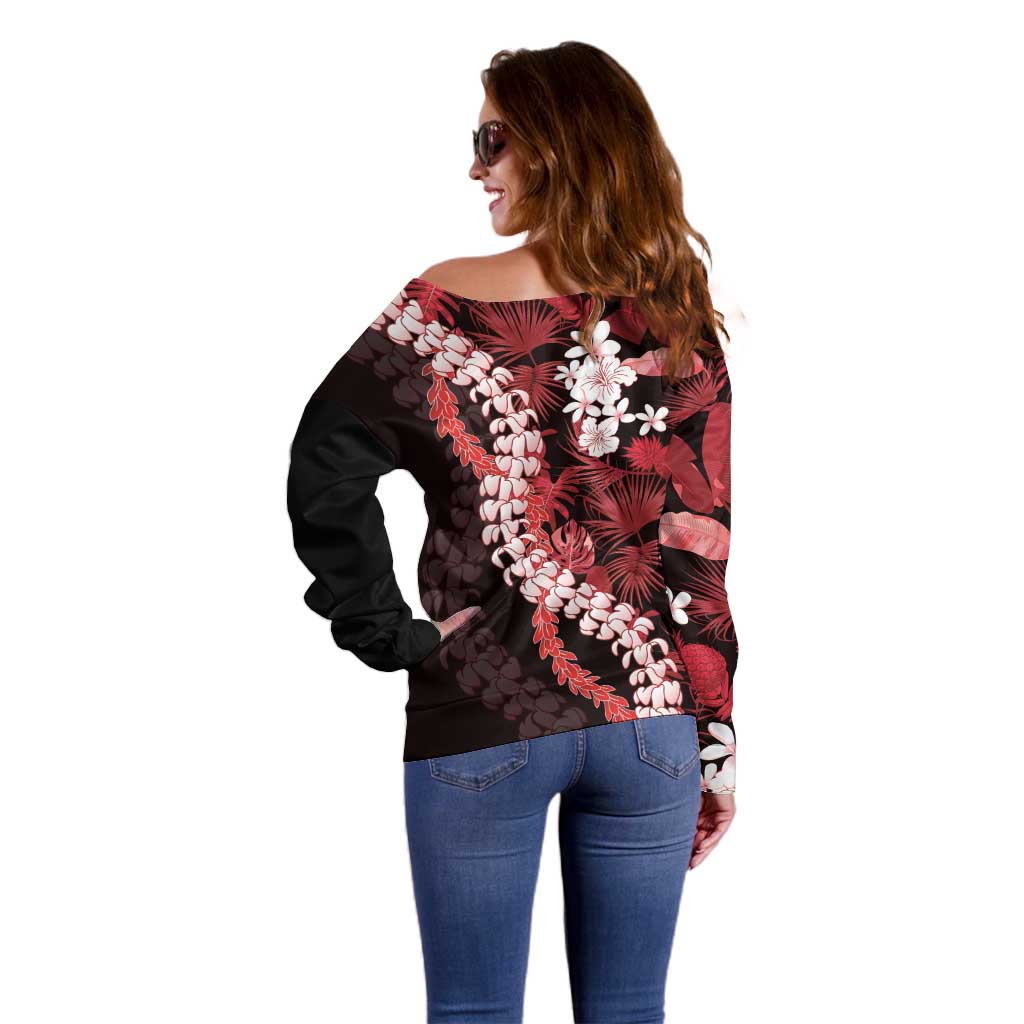 Ulaula Aloha Hawaii Lei Off Shoulder Sweater Tropical Flowers Elegant Vibe - Polynesian Pride