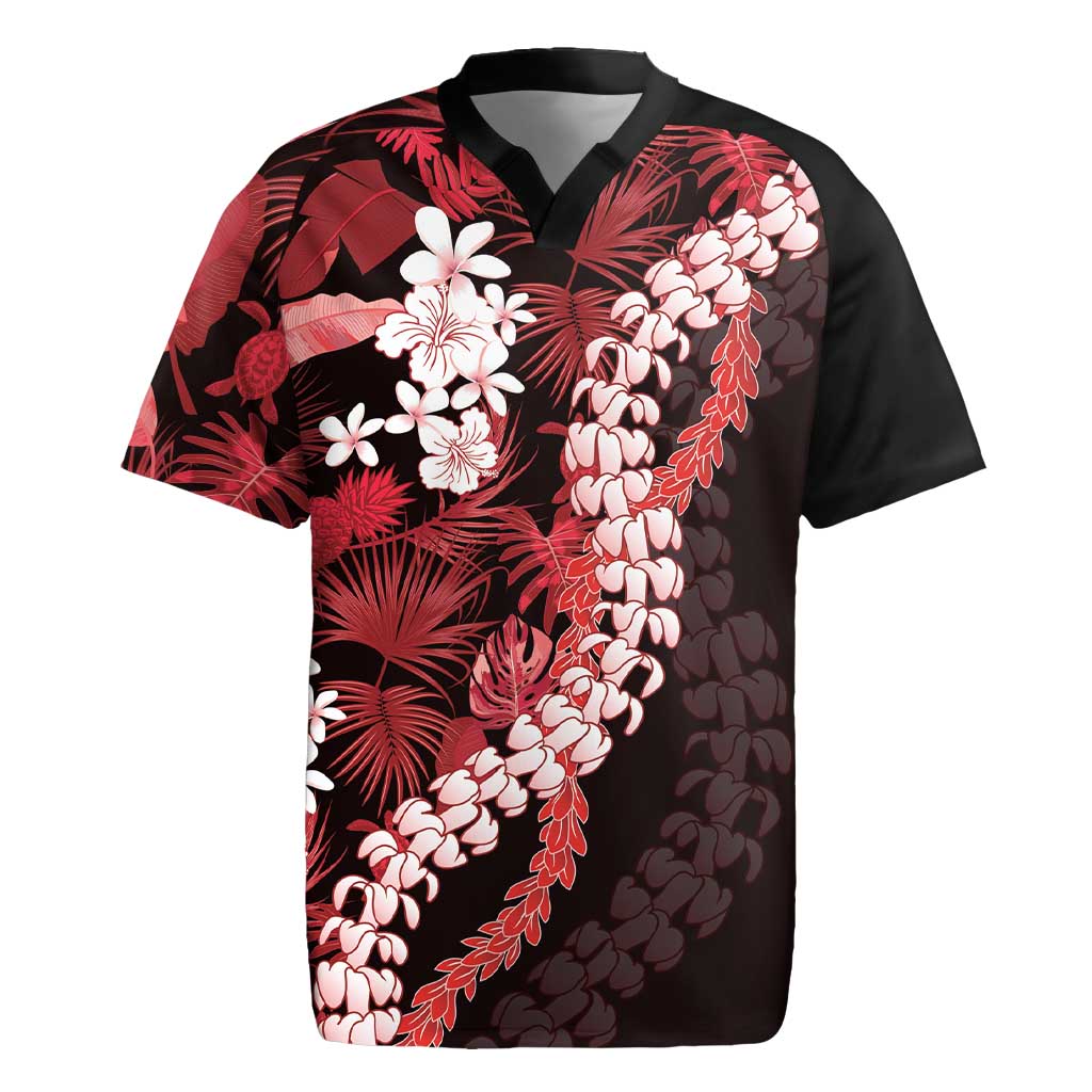 Ulaula Aloha Hawaii Lei Rugby Jersey Tropical Flowers Elegant Vibe LT14 Red - Polynesian Pride