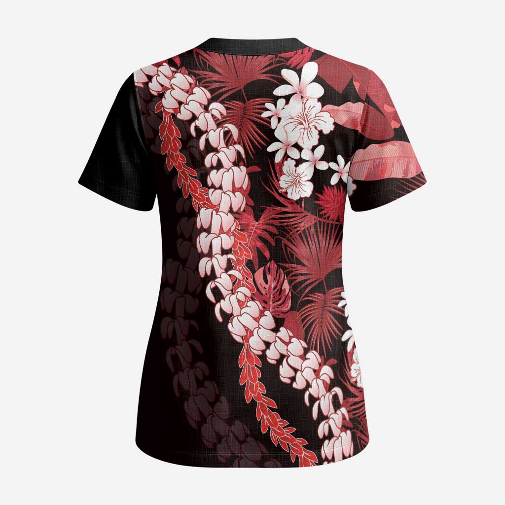 Ulaula Aloha Hawaii Lei Scrub Top Tropical Flowers Elegant Vibe LT14 - Polynesian Pride