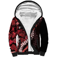 Ulaula Aloha Hawaii Lei Sherpa Hoodie Tropical Flowers Elegant Vibe LT14 Unisex Red - Polynesian Pride