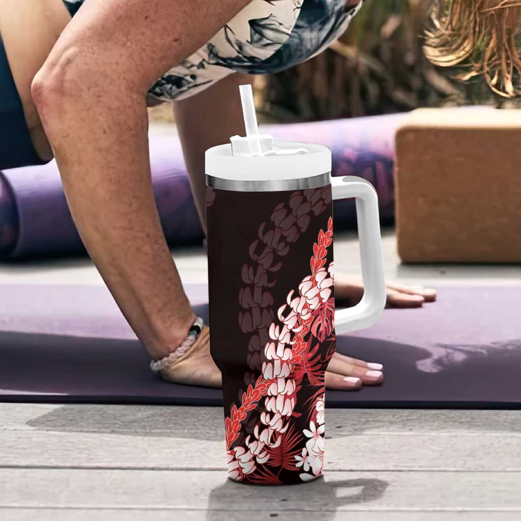 Ulaula Aloha Hawaii Lei Tumbler With Handle Tropical Flowers Elegant Vibe - Polynesian Pride