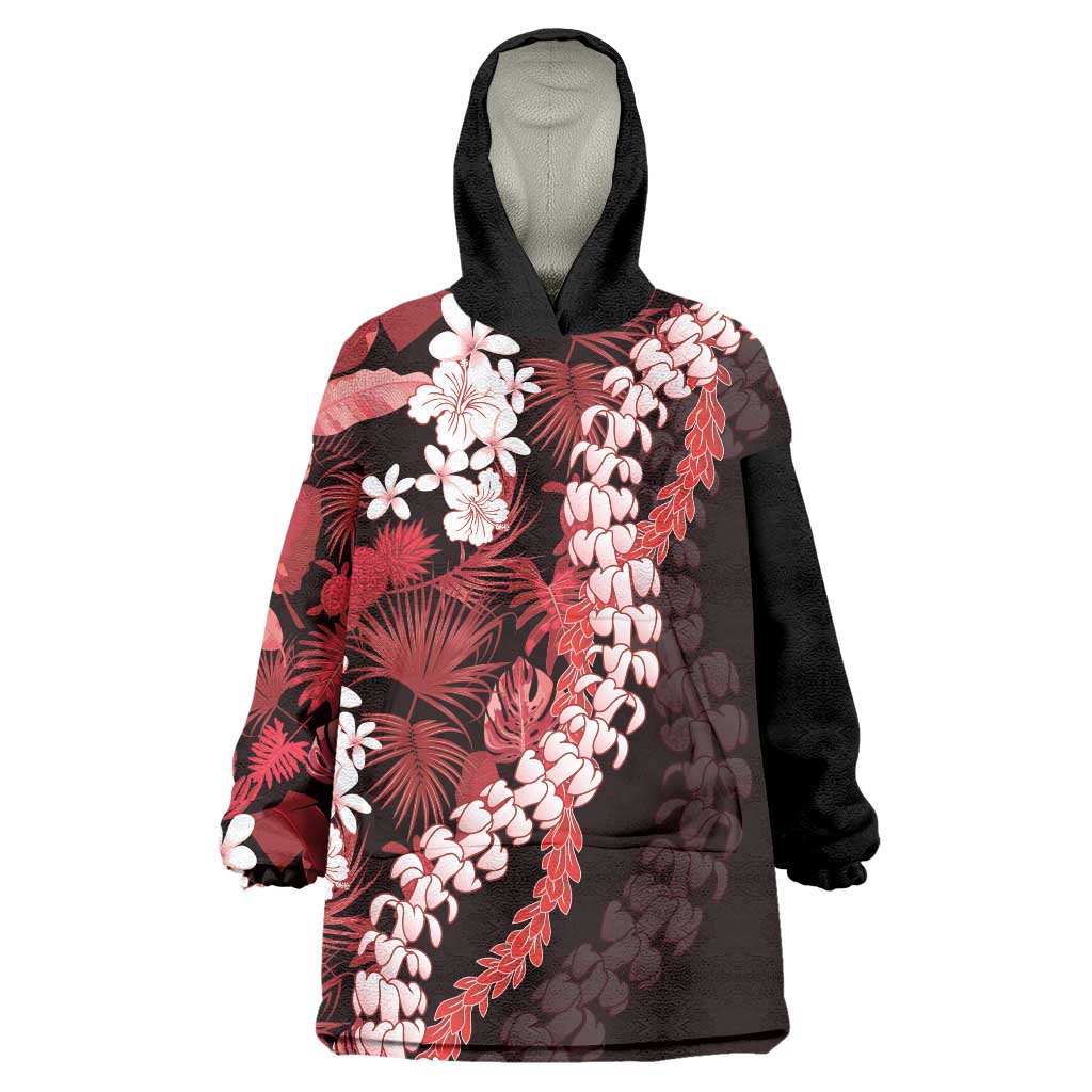 Ulaula Aloha Hawaii Lei Wearable Blanket Hoodie Tropical Flowers Elegant Vibe LT14 One Size Red - Polynesian Pride